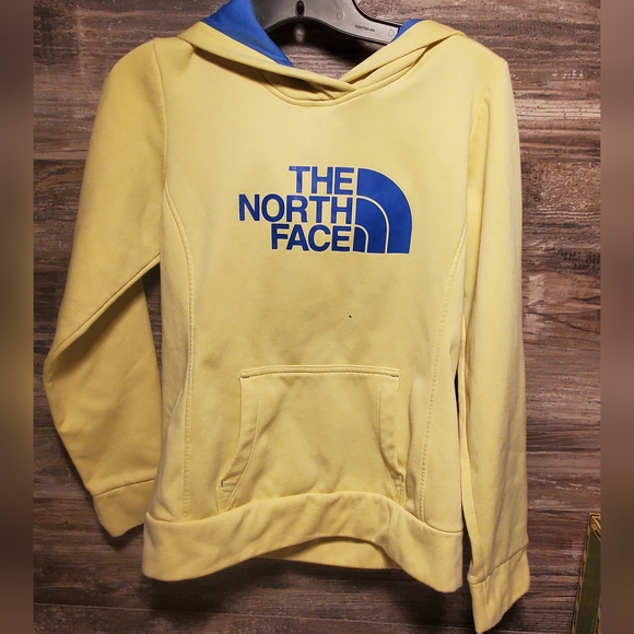 North Face Women's Pullover Hoodie SIZE SMALL Blue Yellow Spot Above Pocket see - Picture 1 of 3